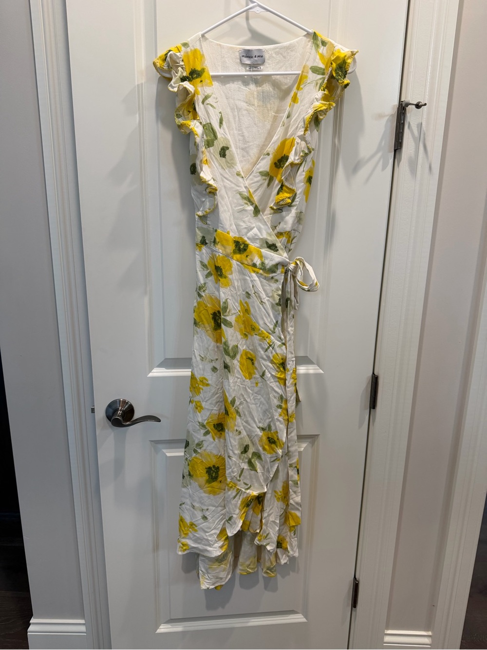 White & Yellow Floral Wrap Dress - Brand Unspecified